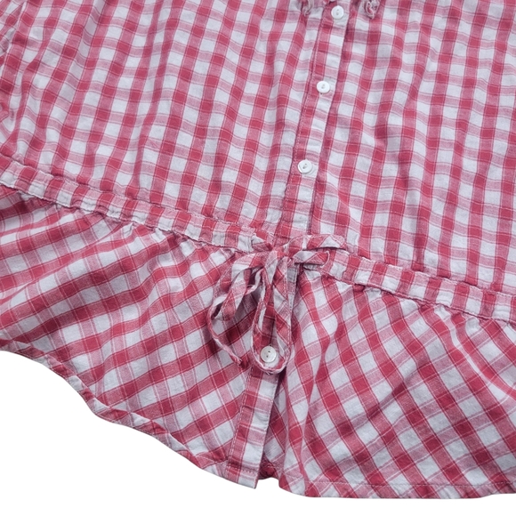 Sundance Top Womens L Red Gingham Check Ruffle Button Shirt Prairie Cottagecore - Picture 6 of 9